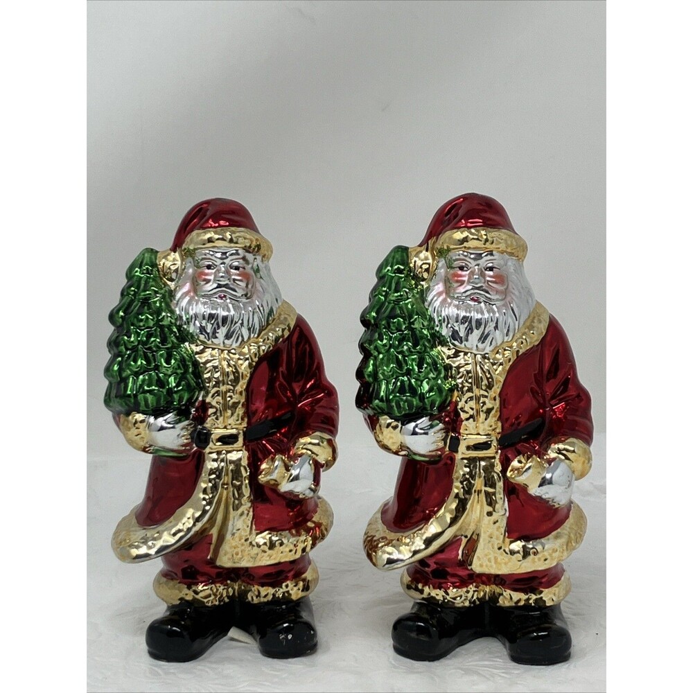 2 Pier 1 Shiny Metal Free Standing Santa Claus 5.5“ Christmas Decor